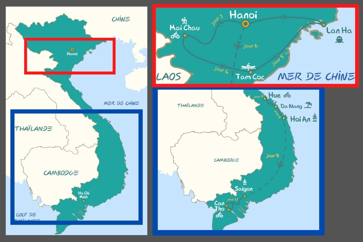 Carte de la baie de Lan Ha au Delta du Mekong